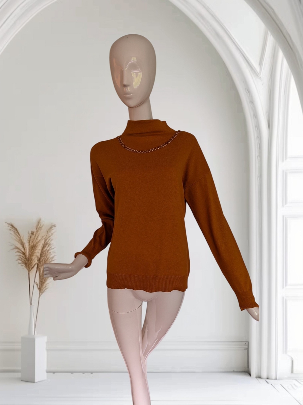 MICHAEL Michael Kors Burnt Orange Chain-Detail Mock Neck Sweater